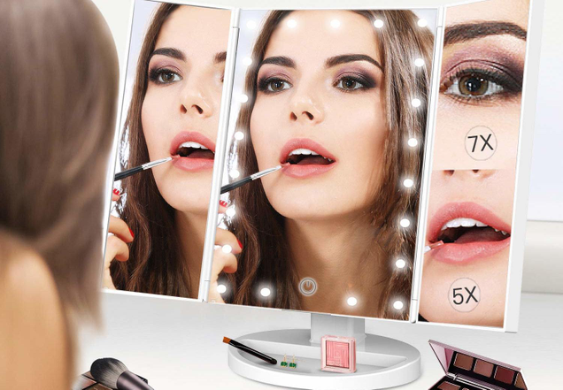 BESTOPE Makeup Mirror with Lights, 7X/5X Magnification Vanity Mirror with 21 LED Lights | $20 | Amazon